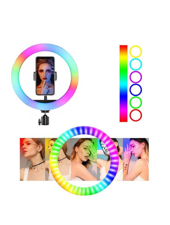 Ring Light Colorido –Tripé Suporte para 1 Telemóvel 26cm Diâmetro