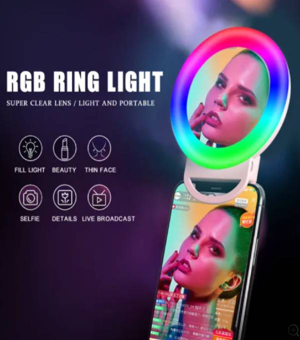 Ring light para telemóvel com espelho RGB