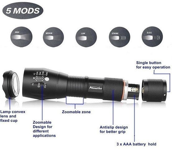 LANTERNA TACTICA MILITAR LED C/ZOOM 2000W