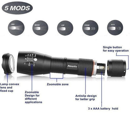 LANTERNA TACTICA MILITAR LED C/ZOOM 2000W