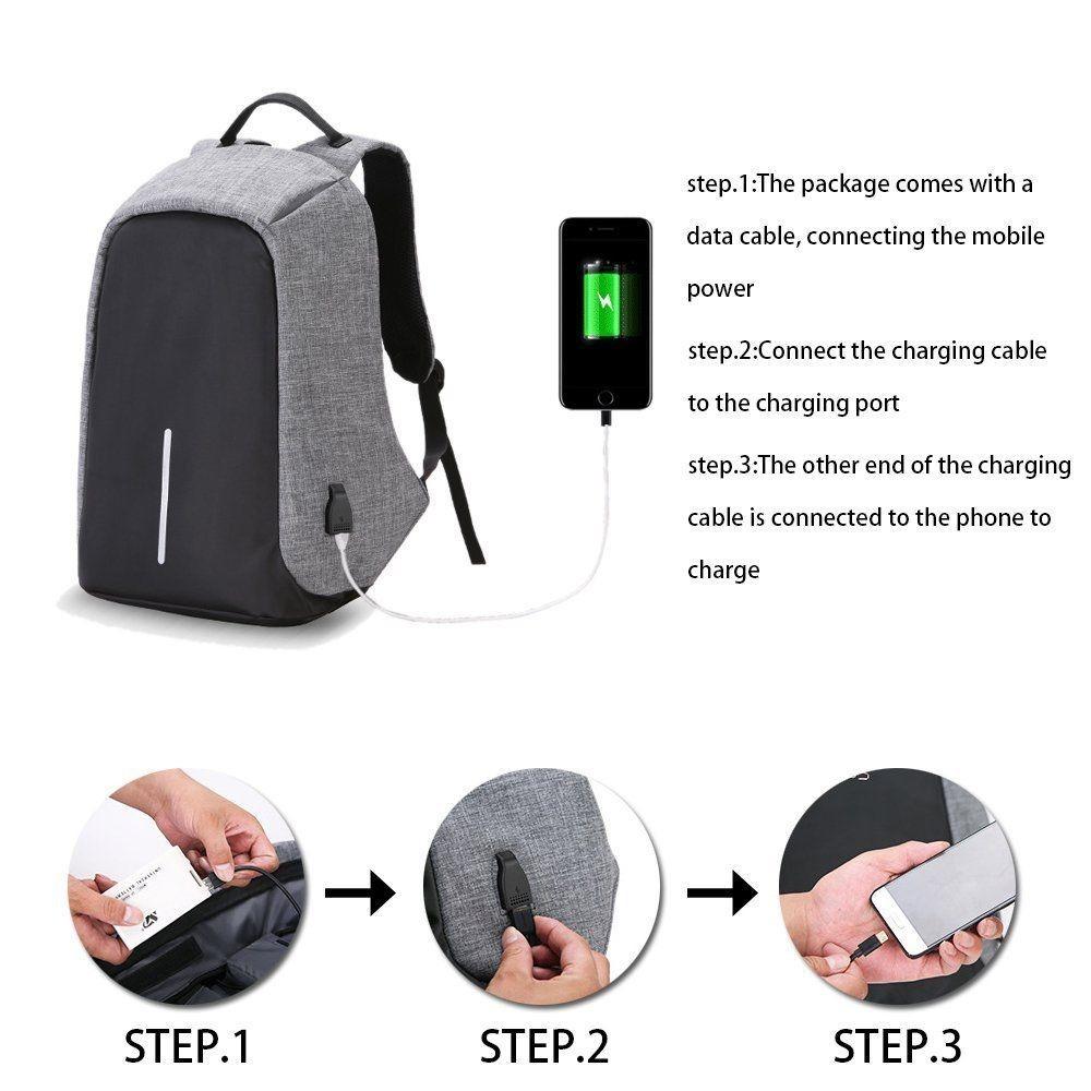 Mochila anti-roubo com cabo USB