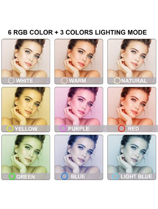 Ring Light Colorido –Tripé Suporte para 1 Telemóvel 26cm Diâmetro