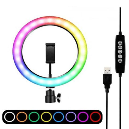 Ring Light Colorido –Tripé Suporte para 1 Telemóvel 26cm Diâmetro