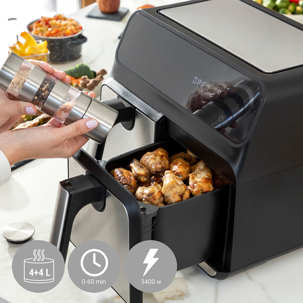 Fritadeira sem Óleo Air Fryer Aço inoxidável 3400 W 8L