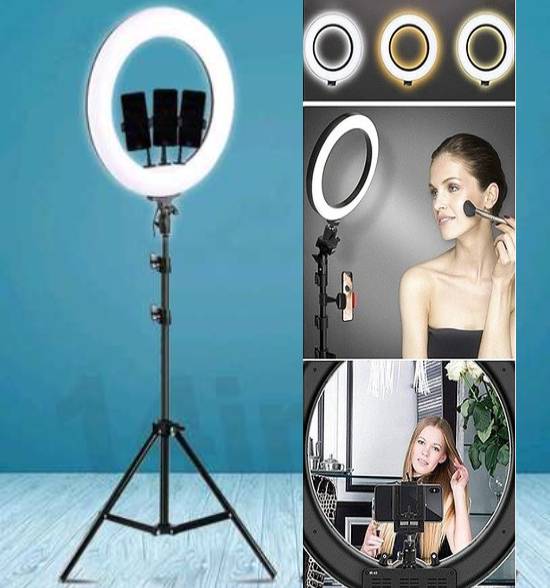 Ring Light – Tripé Suporte para 3 Telemóveis 36cm Diâmetro