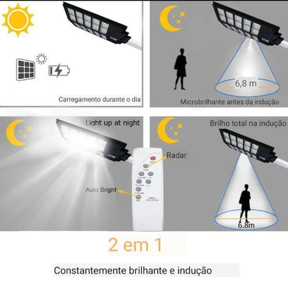 Candeeiro Solar de Rua 800W com Sensor de Movimento e Comando