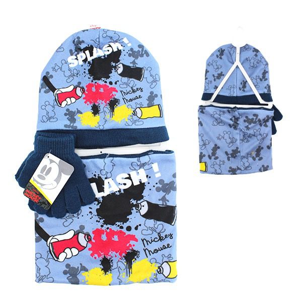 Conjunto Gorro + Gola e Luvas Mickey Azul