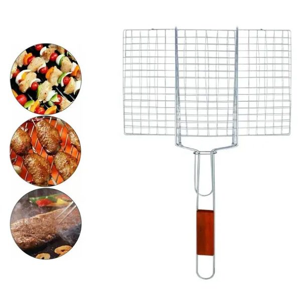 Grelha para Churrasco com Cabo de Madeira 35cm