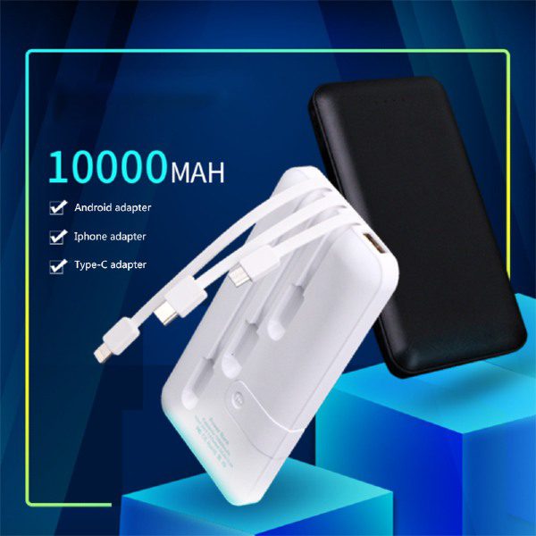 Powerbank 10000mAh c/4 Cabos Embutidos