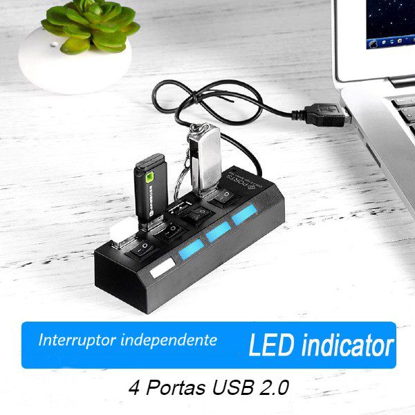 Hub USB 2.0 de Alta Velocidade 4 Portas