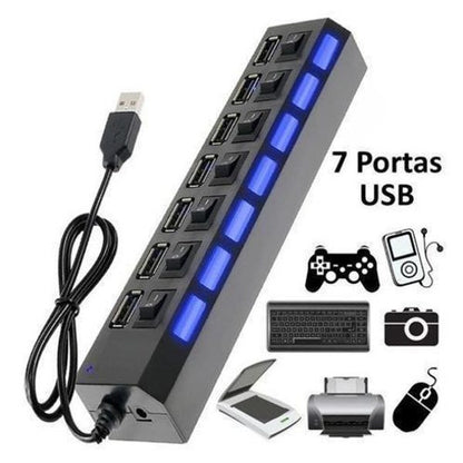 Hub USB 2.0 de Alta Velocidade 7 Portas