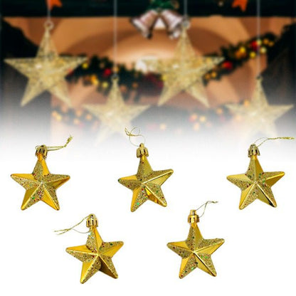 Kit 5 Enfeites para Árvore de Natal Estrelas com Glíter