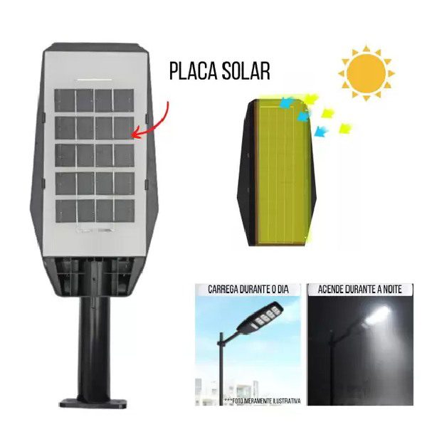 Lâmpada Solar de Rua 300W com Sensor de Movimento e Comando