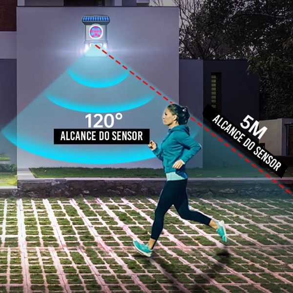 Lâmpada Solar de Segurança com Sensor Movimento e Comando 59Leds