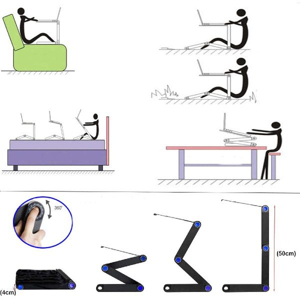 Mesa Portátil para Computador Ajustável com Ventilador