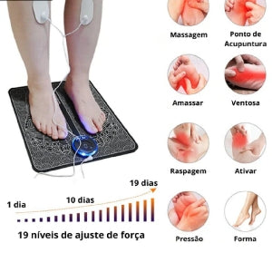 Tapete Massajador Pés e Pernas EMS + Eletroestimulador Muscular