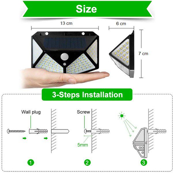 Lâmpada LED Solar de Parede com Sensor