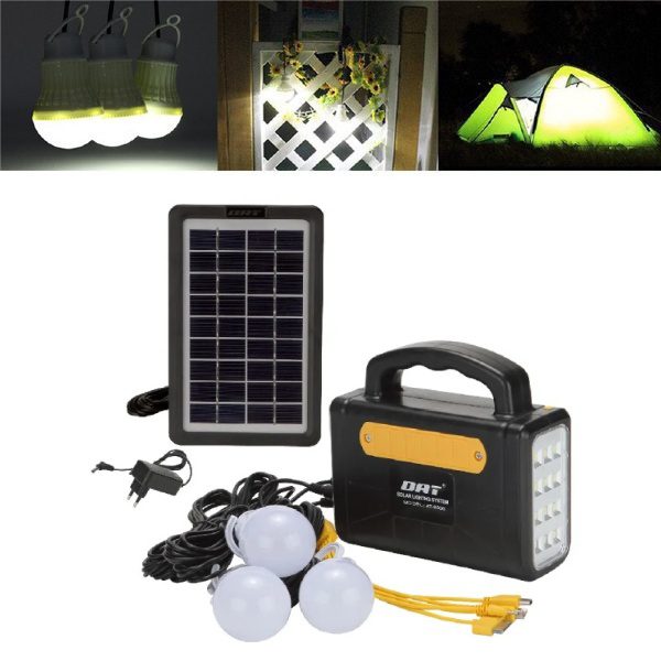 kit de Sistema de Iluminação Solar Portátil com Três Lâmpadas